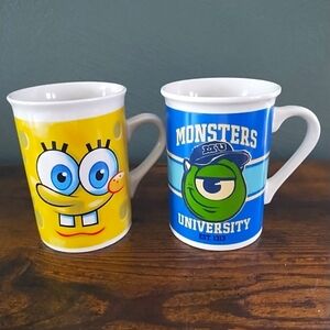 Sponge Bob Monsters University Mugs Cups Novelty Characters Vtg 8oz Yellow Blue